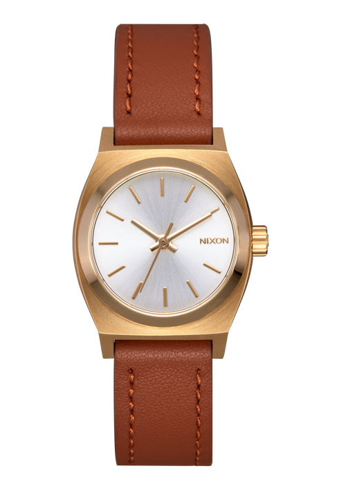 Small Time Teller Leather Light Gold / White Sunray