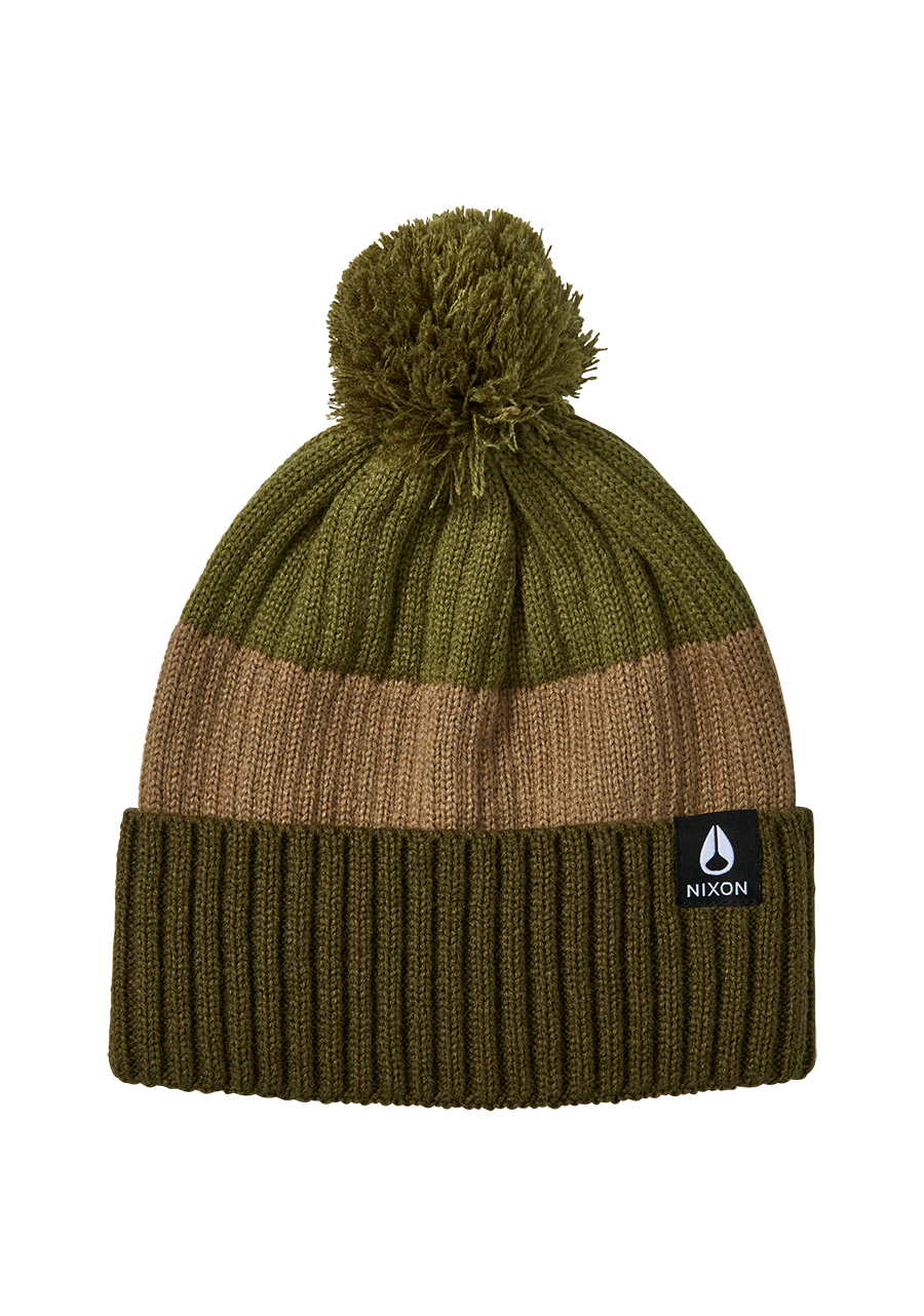 Schrader Pom Beanie Olive Multi View 1
